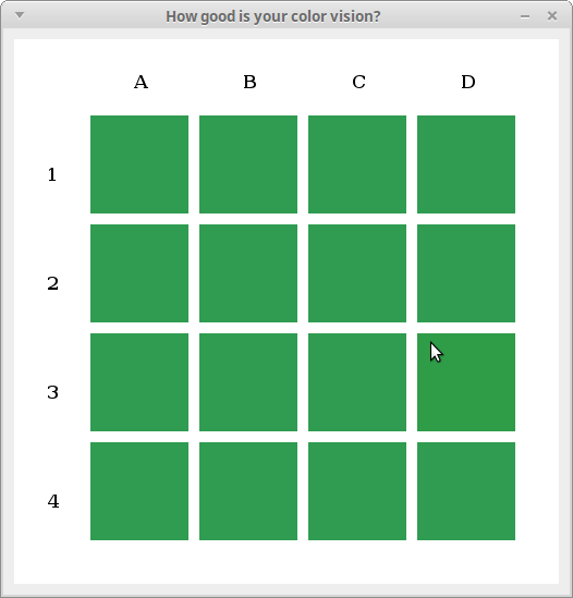 Color vision tester window for delta = 5